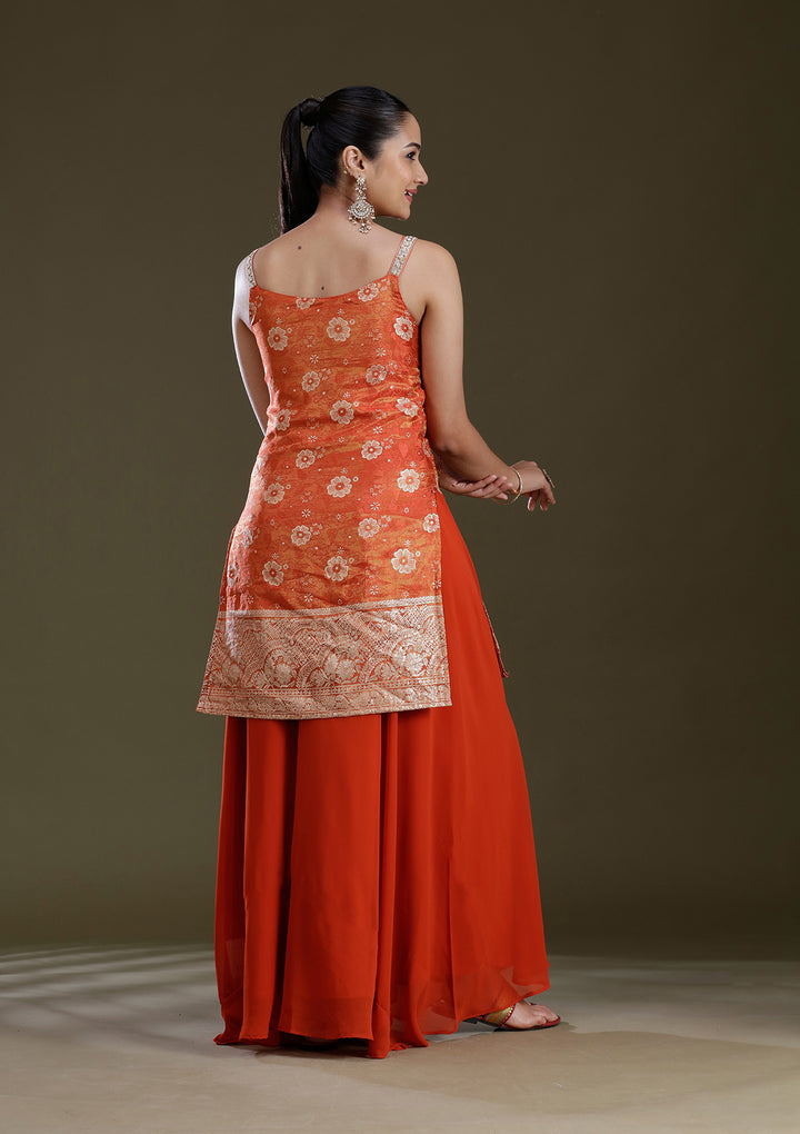 Orange Cutdana Brocade Readymade Salwar Suit