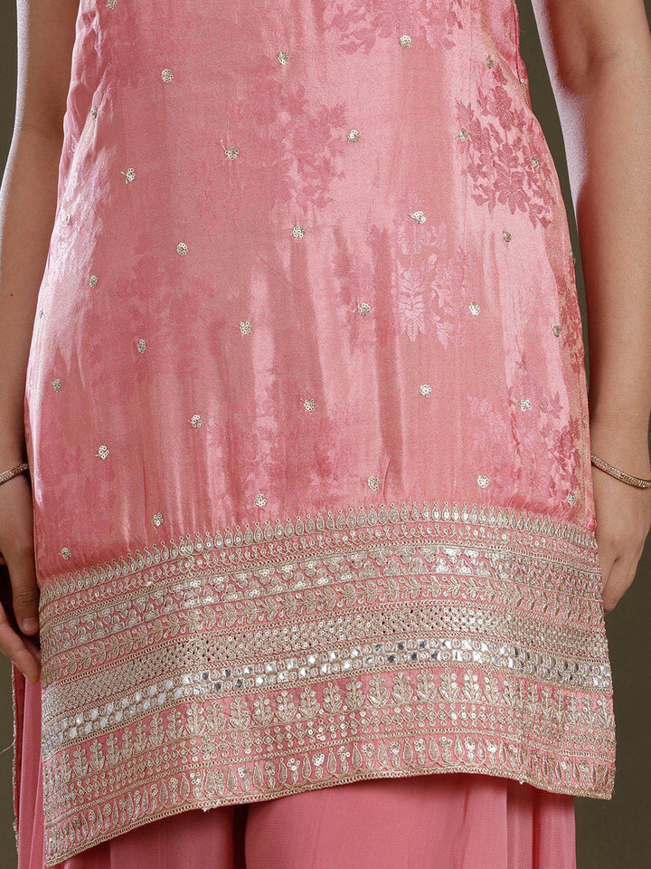 Onion Pink Zariwork (Gold) Tissue Readymade Salwar Suit