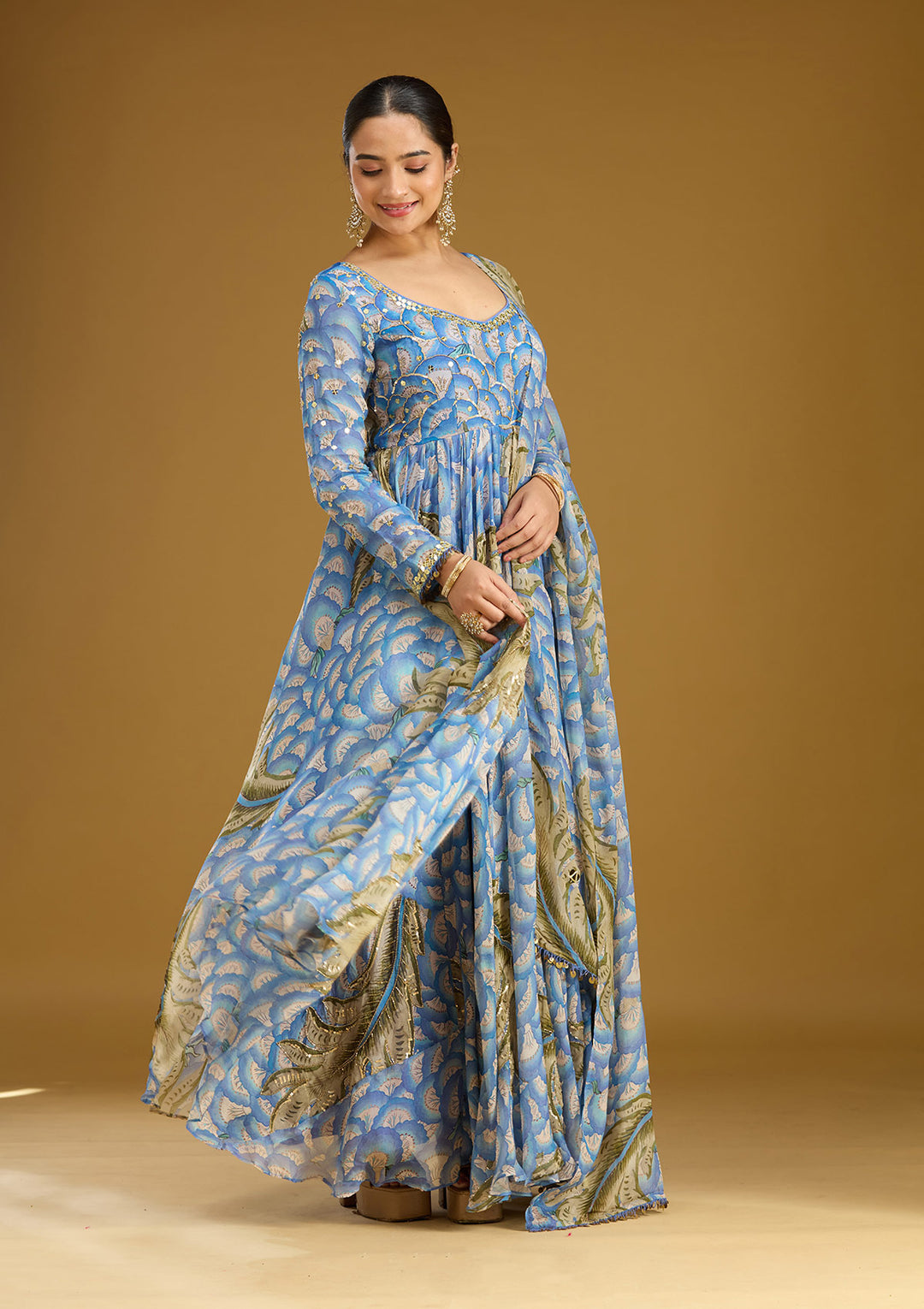Blue Mirrorwork Crepe Readymade Salwar Suit