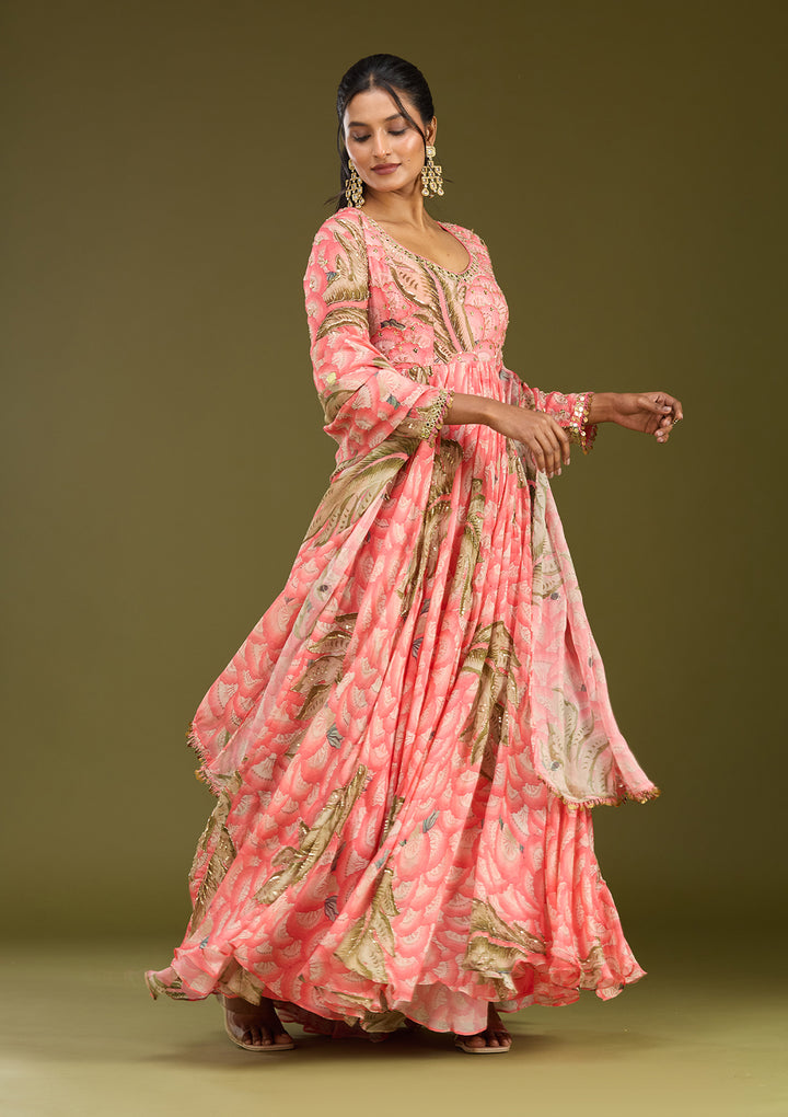 Pink Mirrorwork Crepe Readymade Salwar Suit