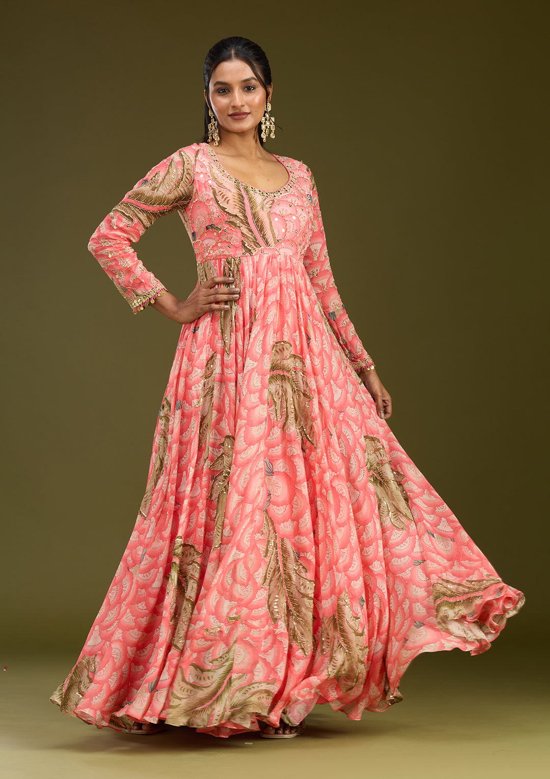 Pink Mirrorwork Crepe Readymade Salwar Suit