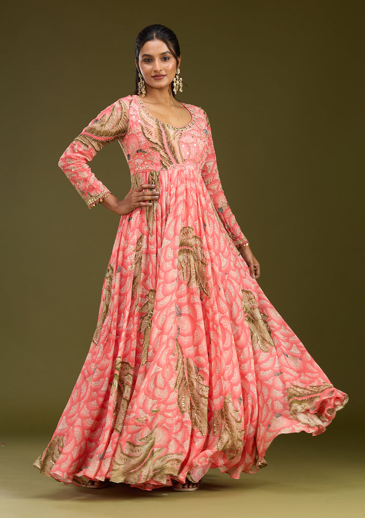 Pink Mirrorwork Crepe Readymade Salwar Suit