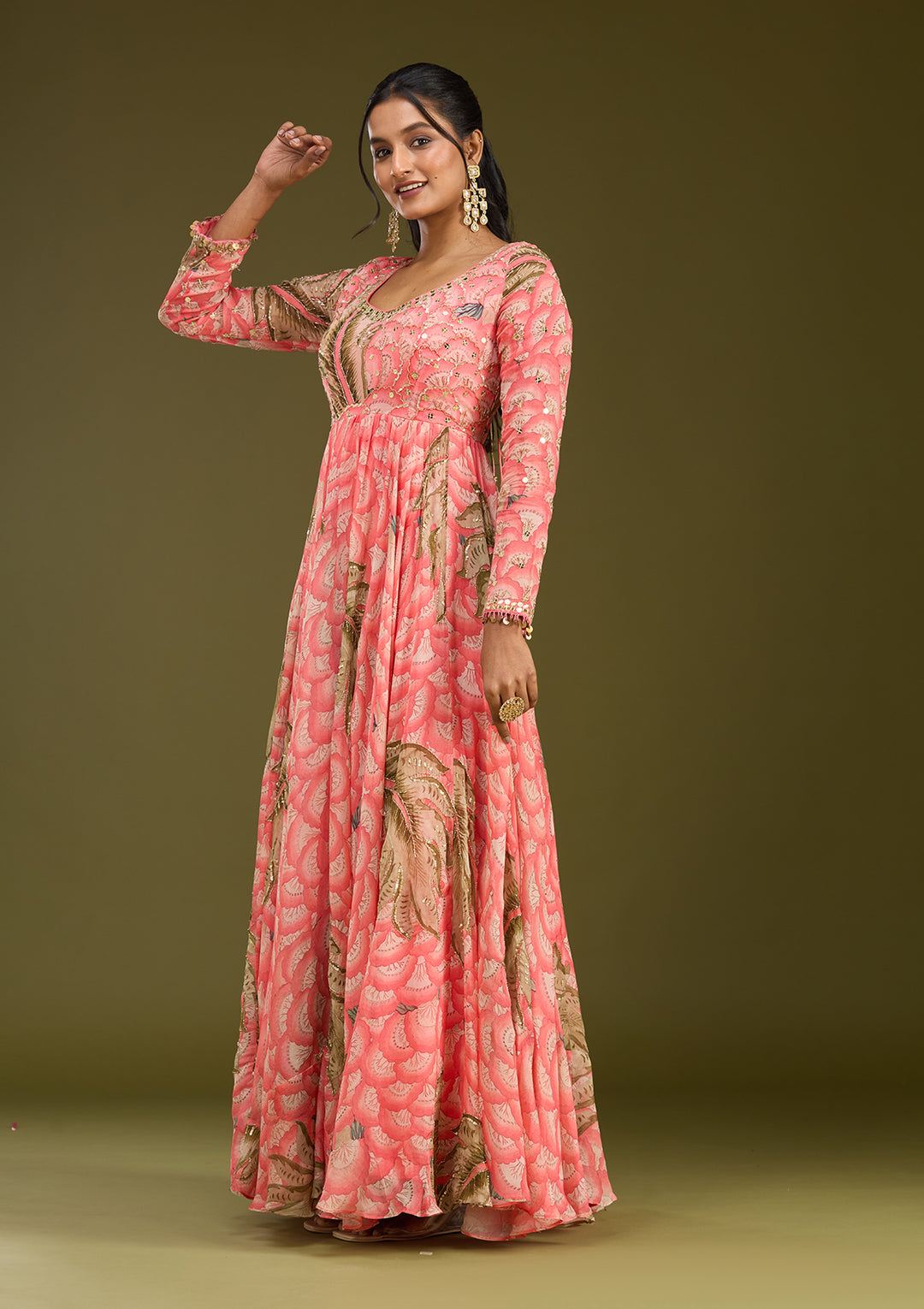 Pink Mirrorwork Crepe Readymade Salwar Suit