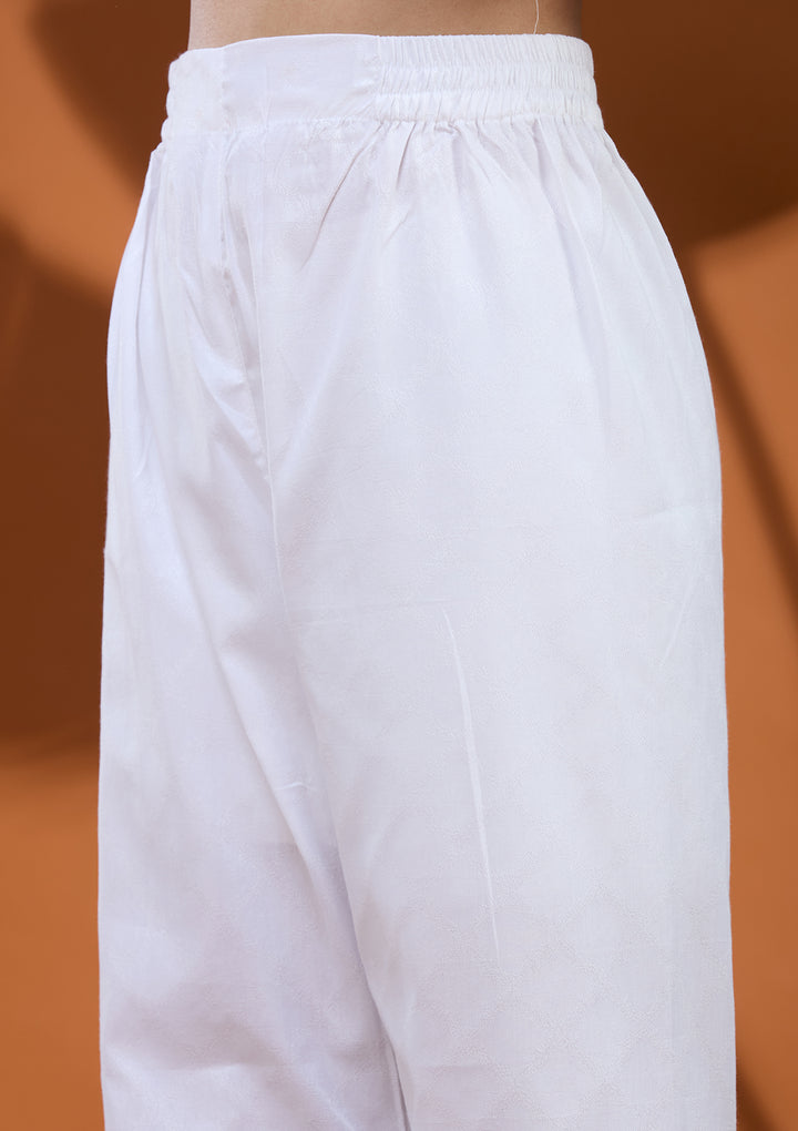 White Threadwork Tissue Readymade Salwar Suit