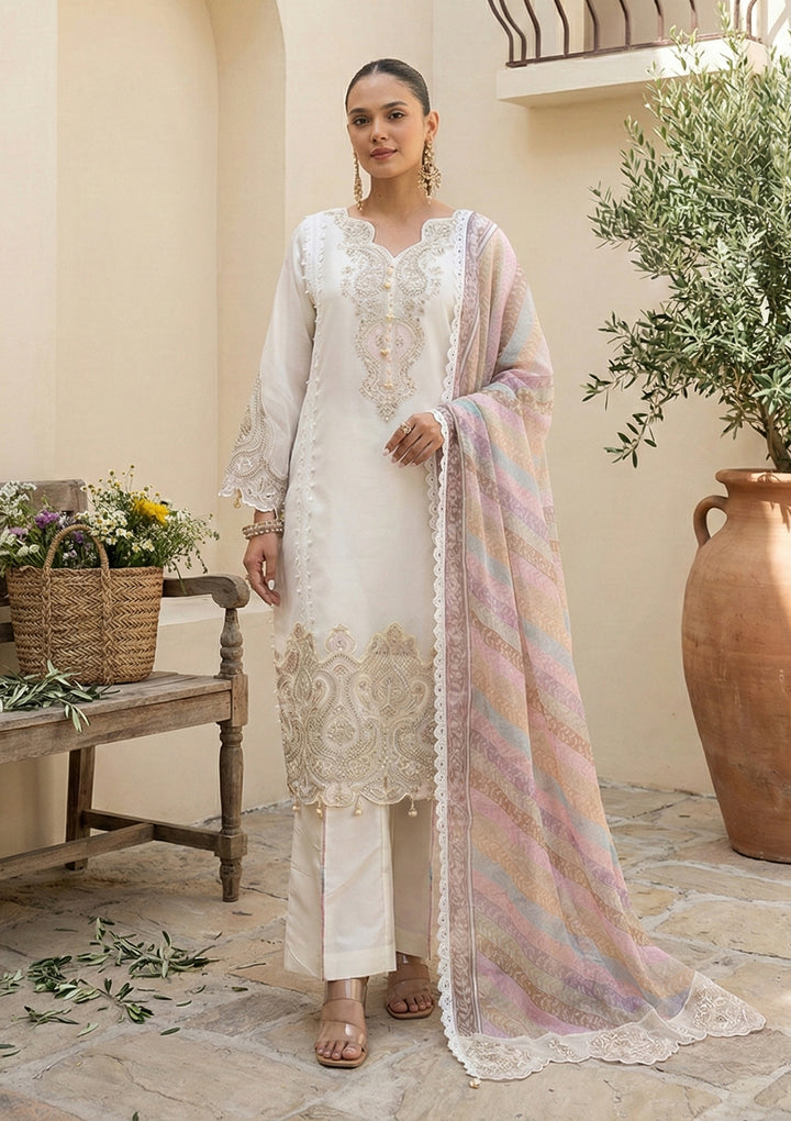 Cream Tissue Cutdana Straight Kurta With Regular Pant And Dupatta