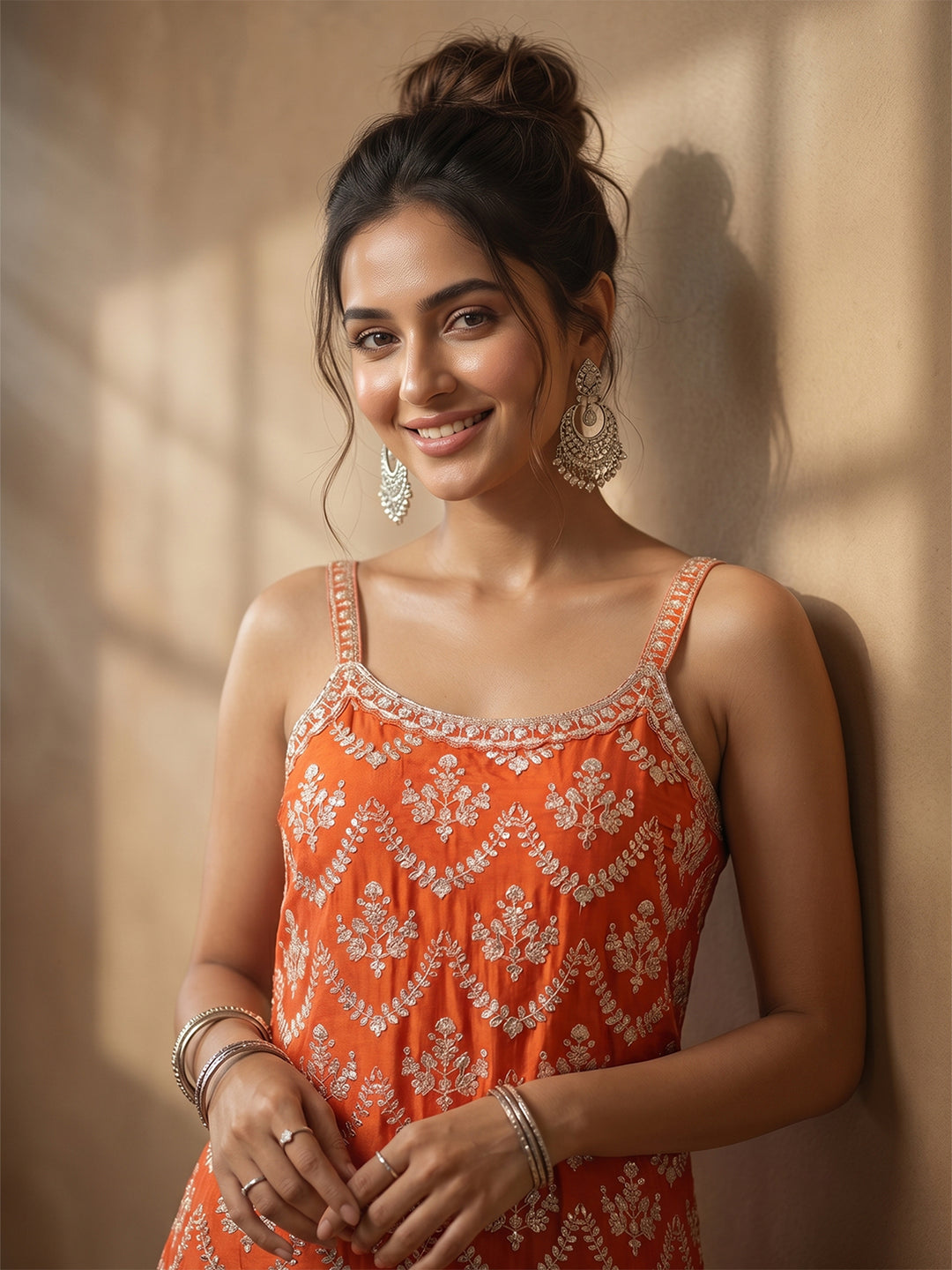 Rust Zariwork (Gold) Chinon Readymade Salwar Suit