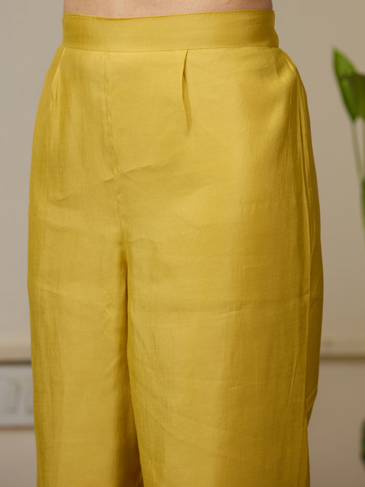 Mustard Yellow Threadwork Soft Raw Silk Readymade Salwar Suit