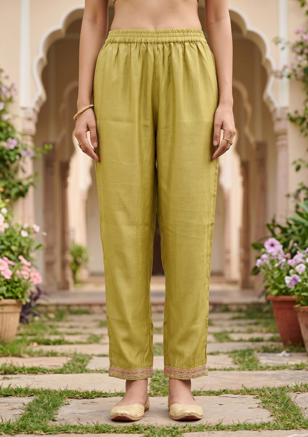 Pista Green Art Silk Threadwork Straight Kurta With Regular Pant And Dupatta
