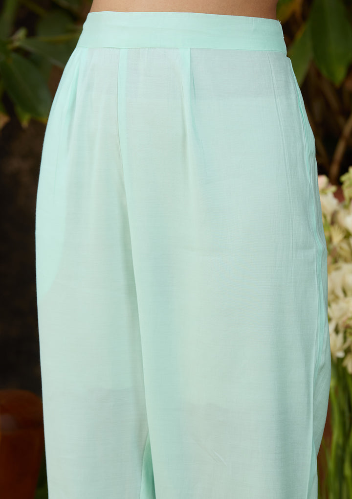 Blue Chanderi Threadwork Straight Kurta With Regular Pant And Dupatta