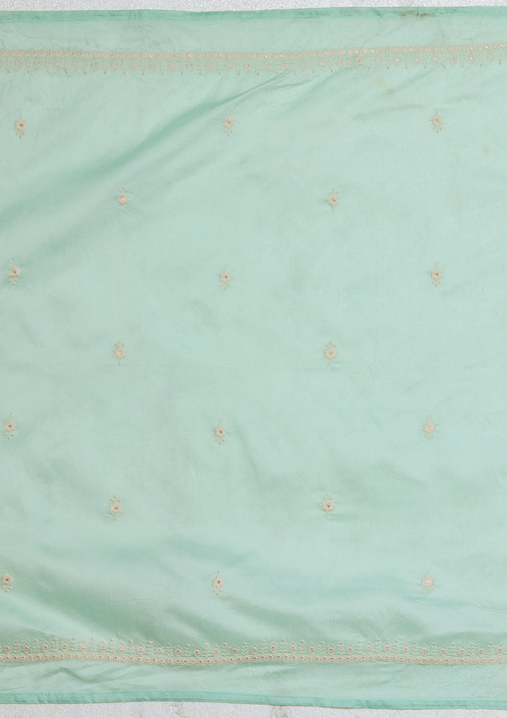 Blue Chanderi Threadwork Straight Kurta With Regular Pant And Dupatta