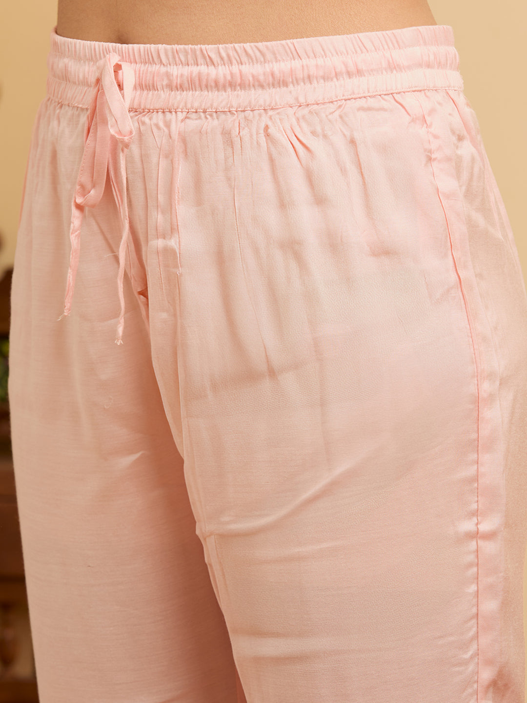 Peach Threadwork Chanderi Readymade Salwar Suit