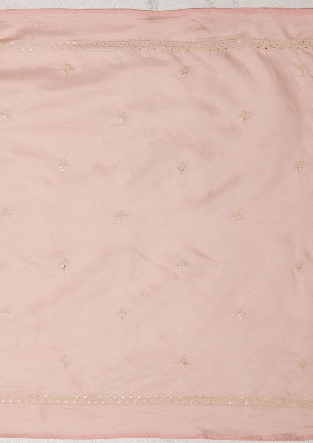 Peach Chanderi Threadwork Straight Kurta With Pant Regular And Dupatta