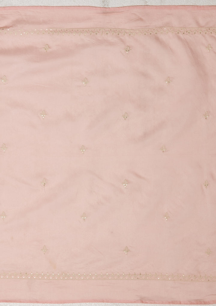 Peach Chanderi Threadwork Straight Kurta With Pant Regular And Dupatta