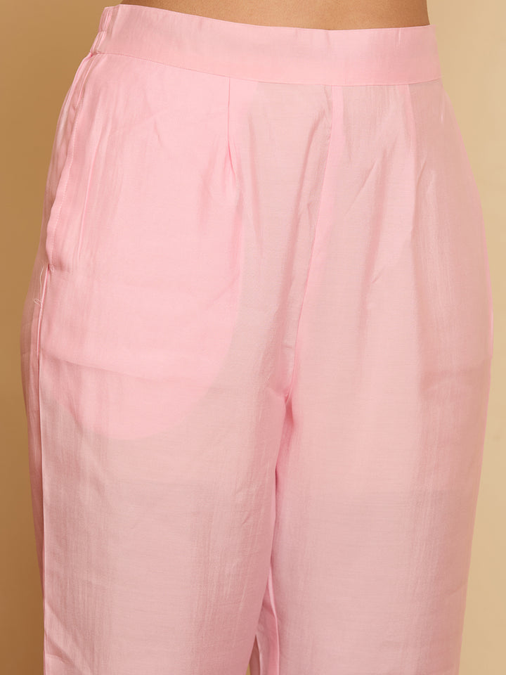 Pink Threadwork Chanderi Readymade Salwar Suit