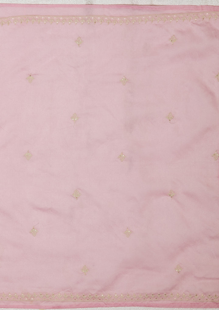 Pink Chanderi Threadwork Straight Kurta With Regular Pant And Dupatta
