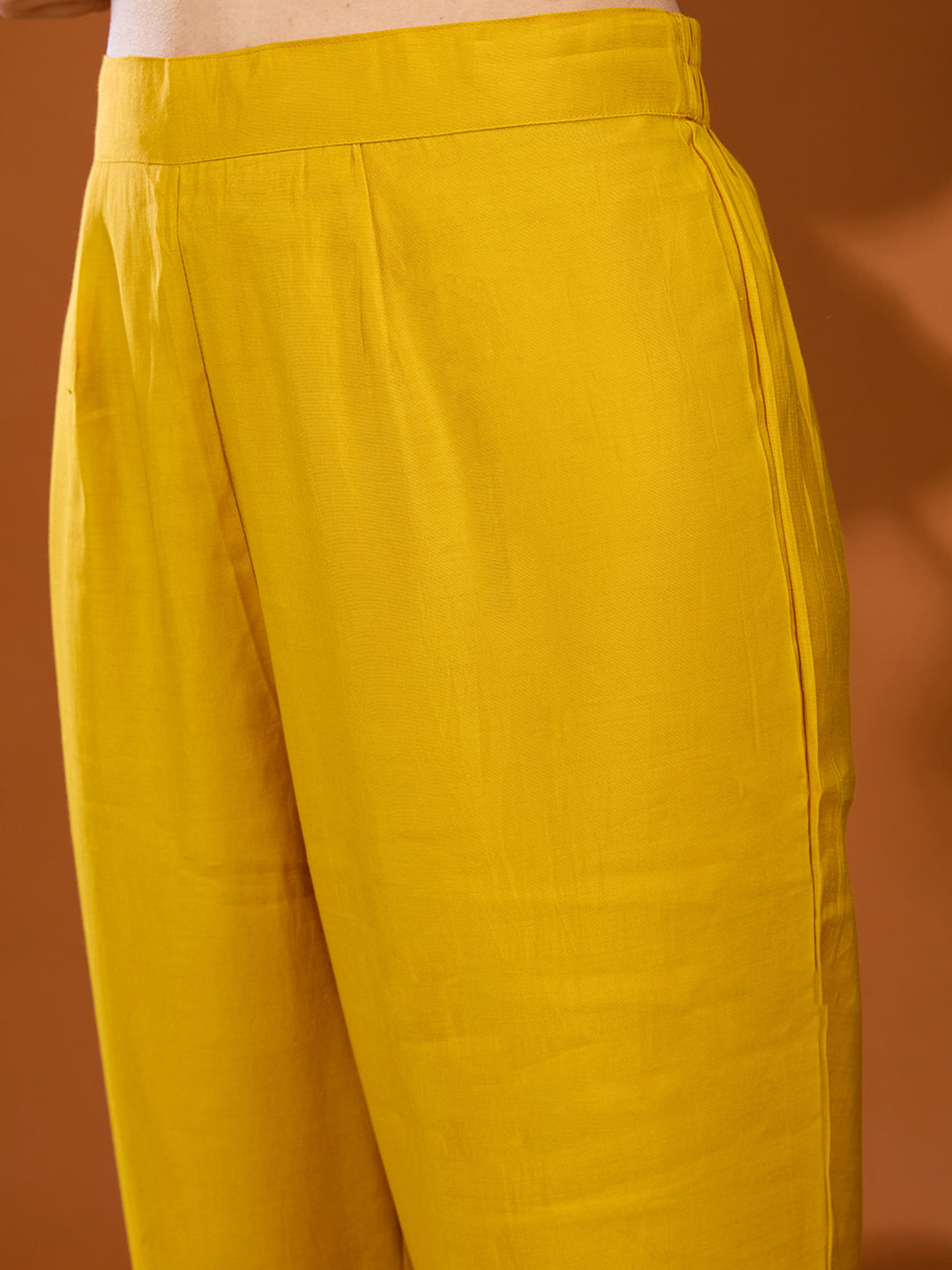Mustard Yellow Threadwork Soft Raw Silk Readymade Salwar Suit
