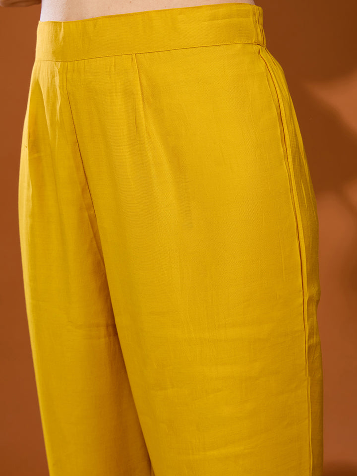 Mustard Yellow Threadwork Soft Raw Silk Readymade Salwar Suit