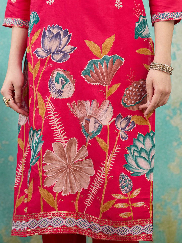 Rani Pink Threadwork Soft Raw Silk Readymade Salwar Suit