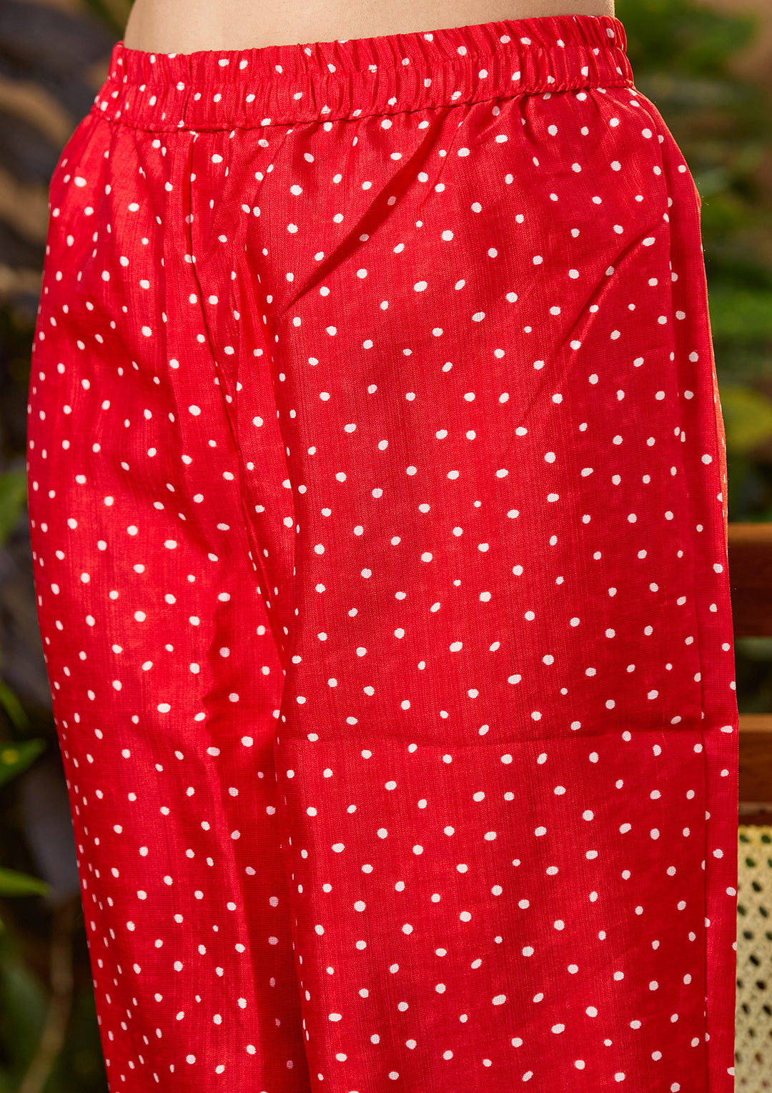 Red Raw Silk Bandhej Cording Straight Kurta With Regular Pant And Dupatta