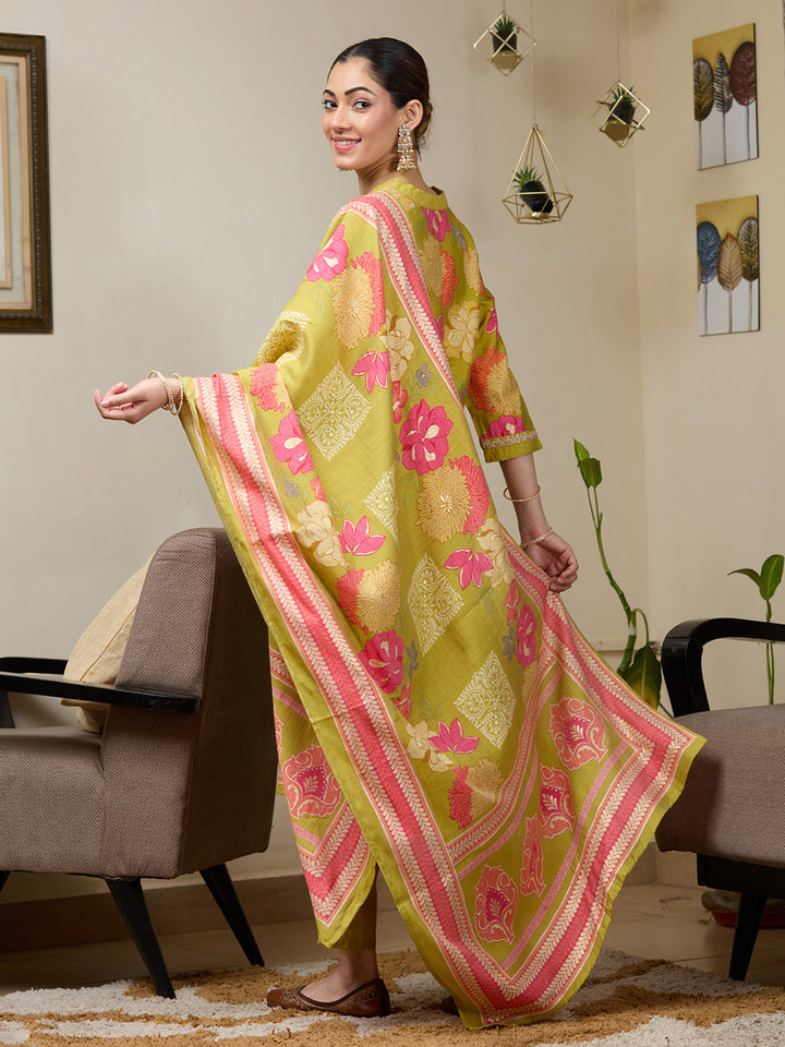 Pista Green Cording Soft Raw Silk Readymade Salwar Suit