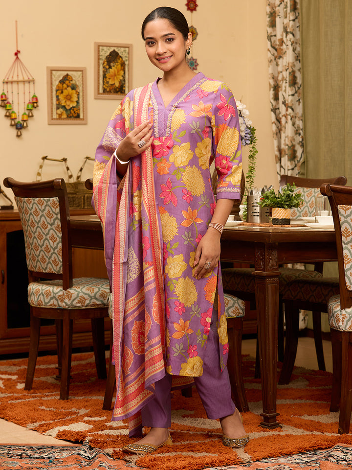 Purple Cording Soft Raw Silk Readymade Salwar Suit