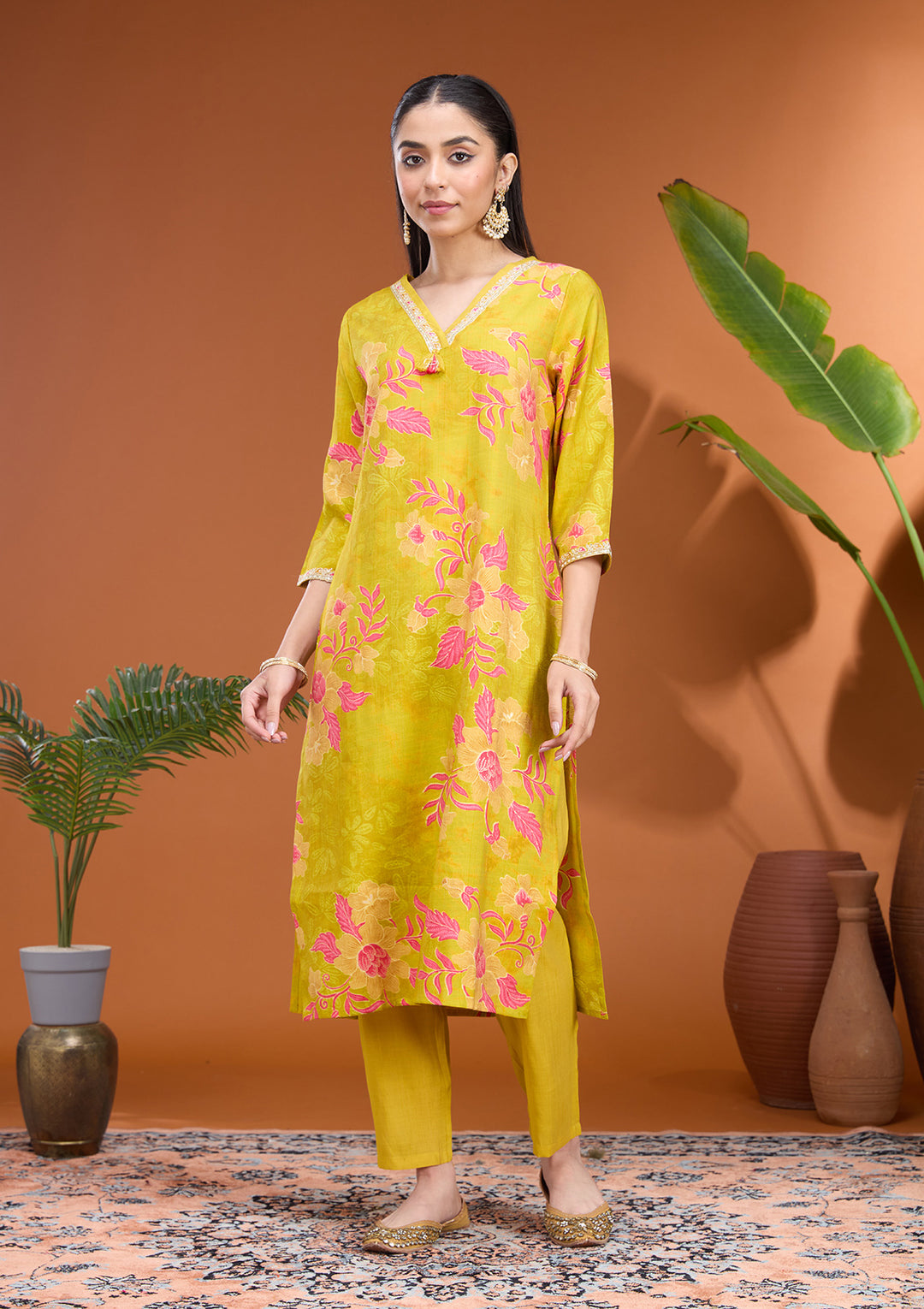 Mehandi Green Cording Soft Raw Silk Readymade Salwar Suit