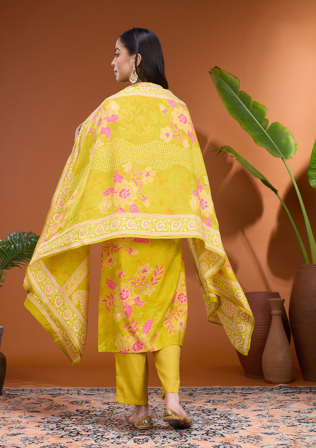 Mehandi Green Cording Soft Raw Silk Readymade Salwar Suit