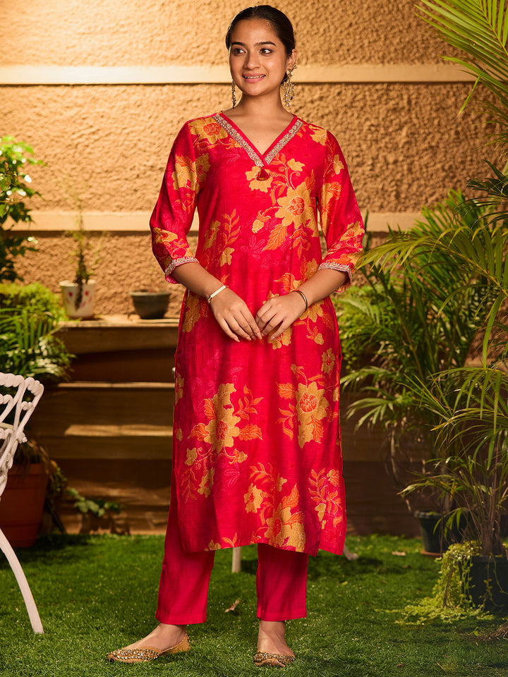 Rani Pink Cording Soft Raw Silk Readymade Salwar Suit