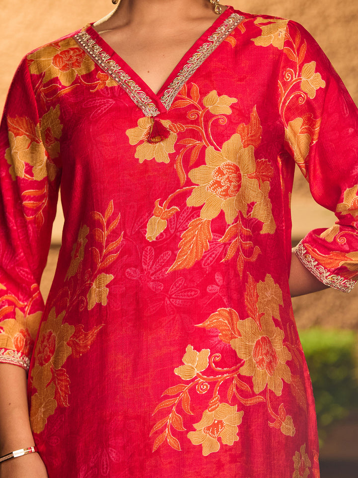 Rani Pink Cording Soft Raw Silk Readymade Salwar Suit