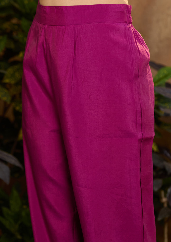 Purple Chanderi Bandhej Cording Straight Kurta With Regular Pant And Dupatta