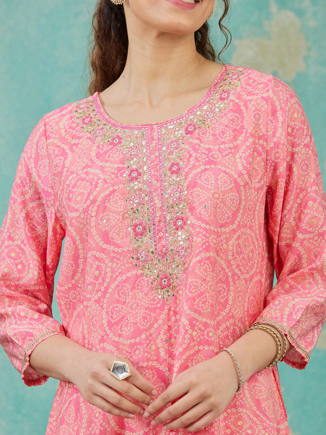 Pink Threadwork Chanderi Readymade Salwar Suit