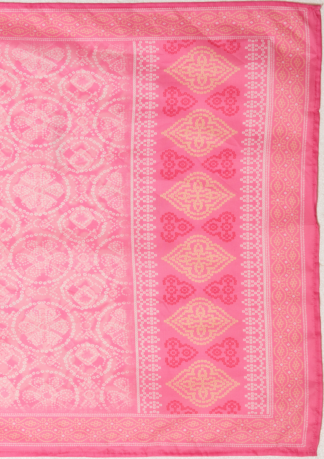 Pink Chanderi Bandhej Threadwork Straight Kurta With Pant Regular And Dupatta