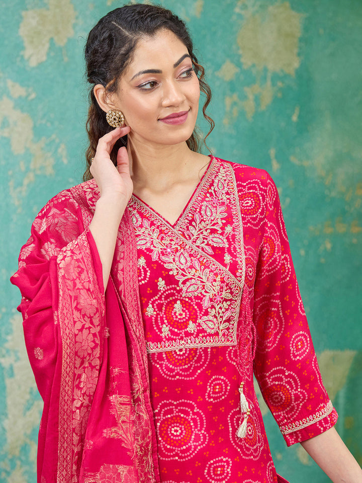 Rani Pink Sequins Chanderi Readymade Salwar Suit