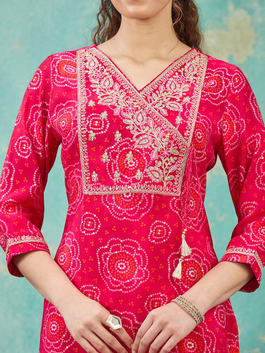 Rani Pink Sequins Chanderi Readymade Salwar Suit