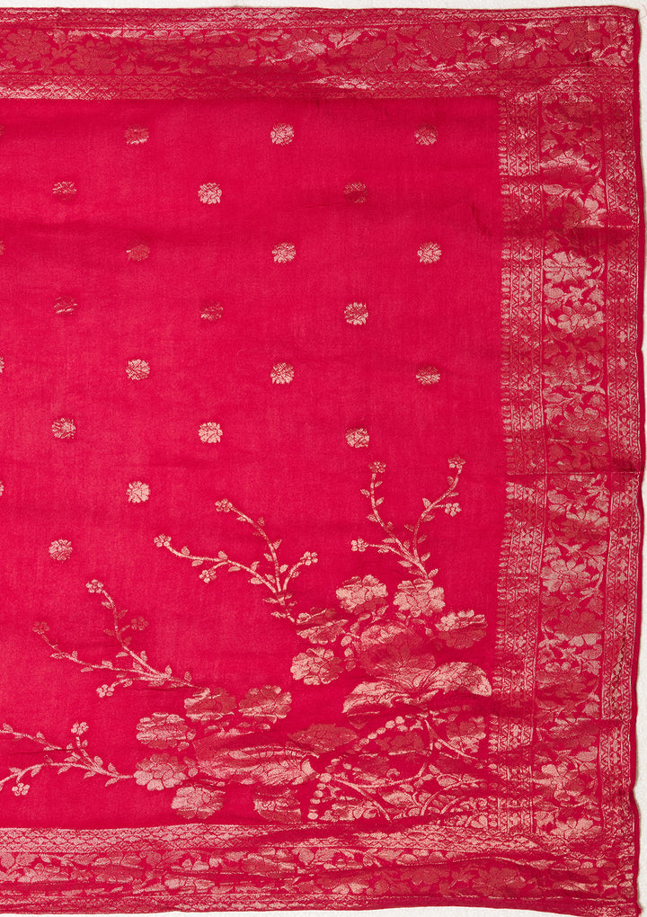 Rani Pink Chanderi Bandhej Sequins Straight Kurta With Regular Pant And Dupatta