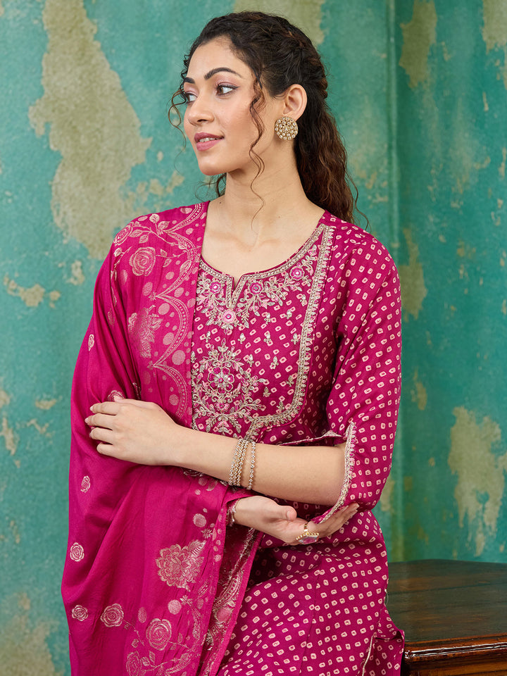 Purple Cording Chanderi Readymade Salwar Suit