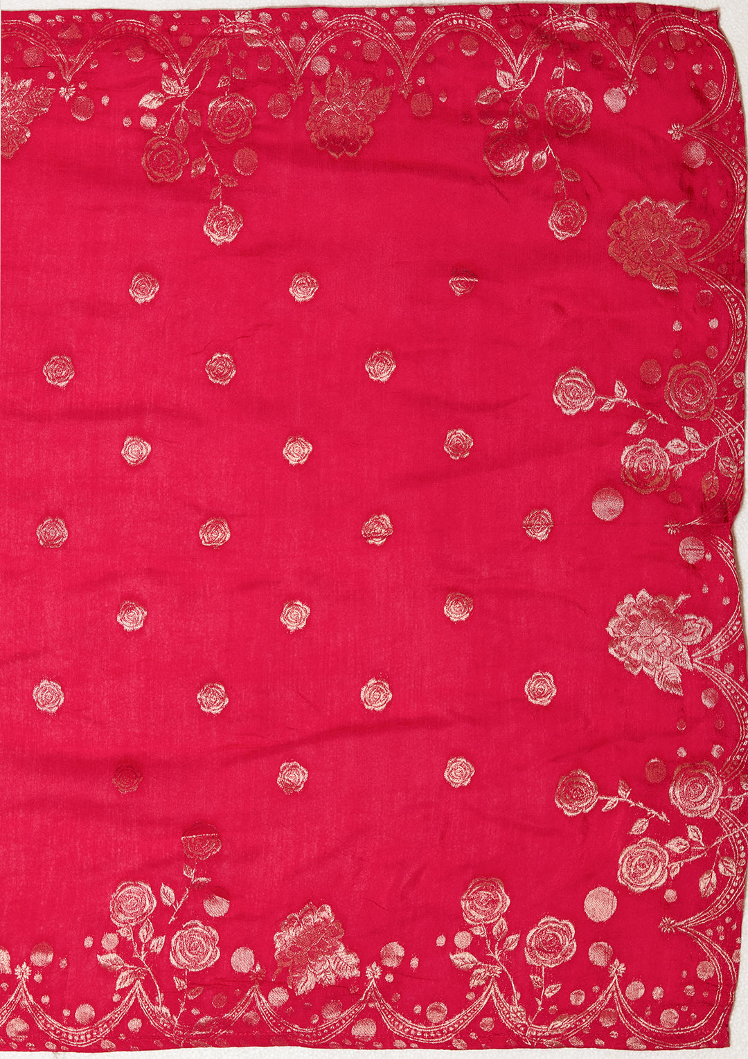 Rani Pink Chanderi Bandhej Cording Straight Kurta With Regular Pant And Dupatta