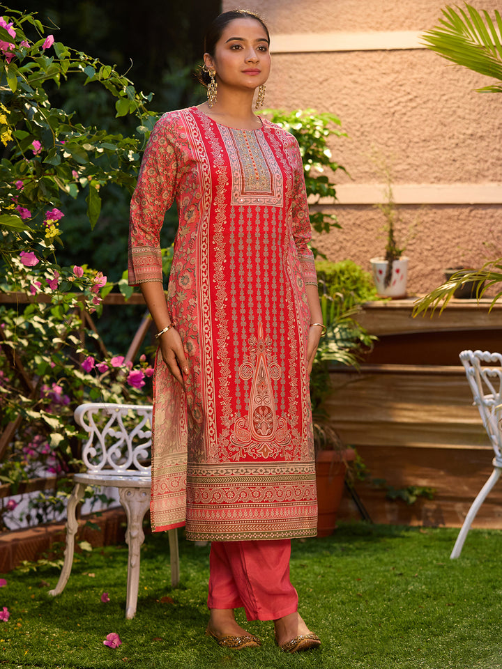 Gajari Pink Cutdana Chanderi Readymade Salwar Suit
