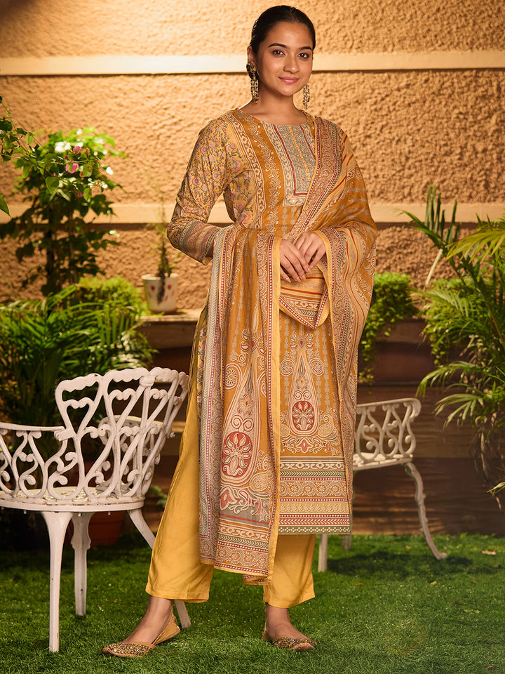 Mustard Yellow Cutdana Chanderi Readymade Salwar Suit