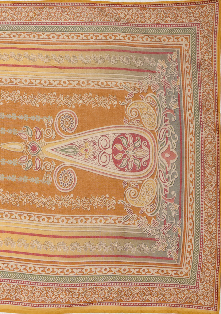 Mustard Yellow Chanderi Abstract Geometric Cutdana Straight Kurta With Pant Regular And Dupatta