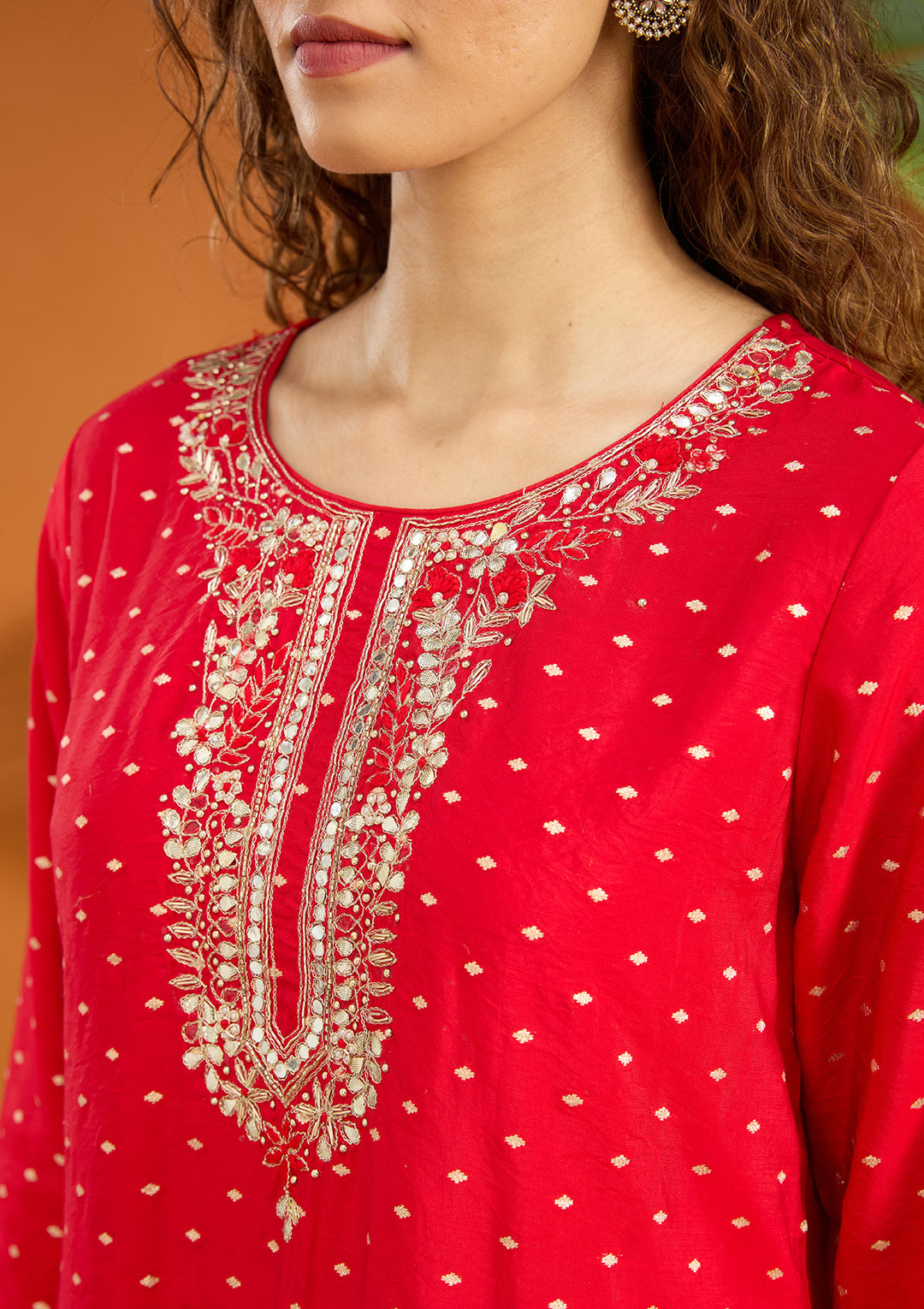 Red Cording Chanderi Readymade Salwar Suit