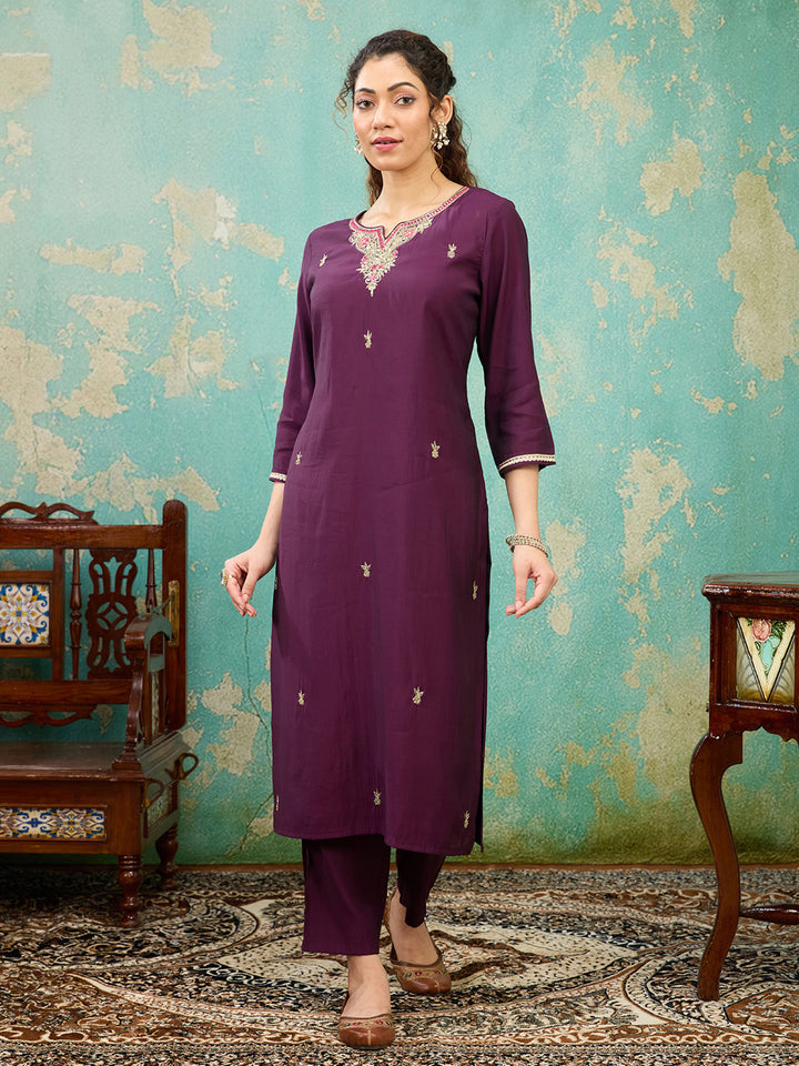 Purple Zariwork Soft Raw Silk Readymade Salwar Suit