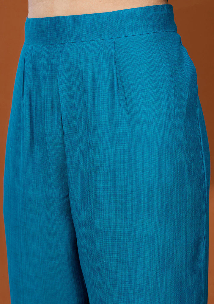 Blue Threadwork Chanderi Readymade Salwar Suit