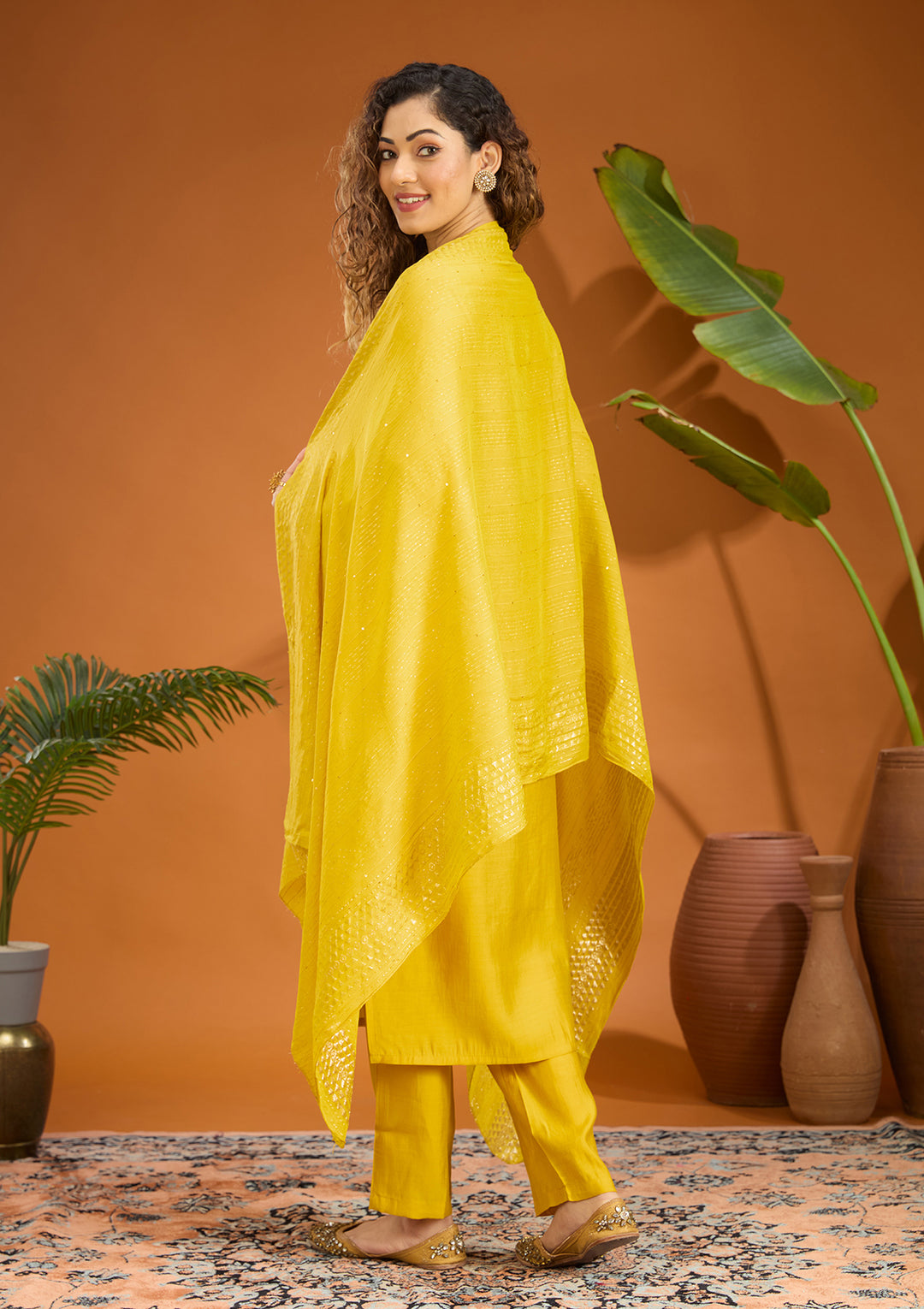 Yellow Zariwork Soft Raw Silk Readymade Salwar Suit