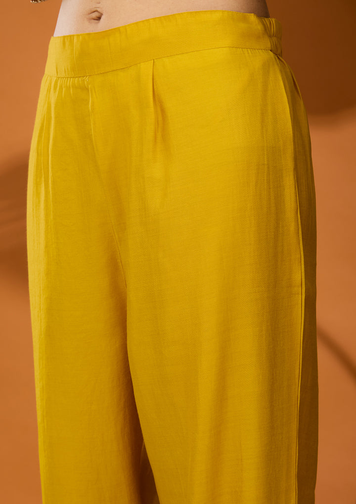 Yellow Zariwork Soft Raw Silk Readymade Salwar Suit