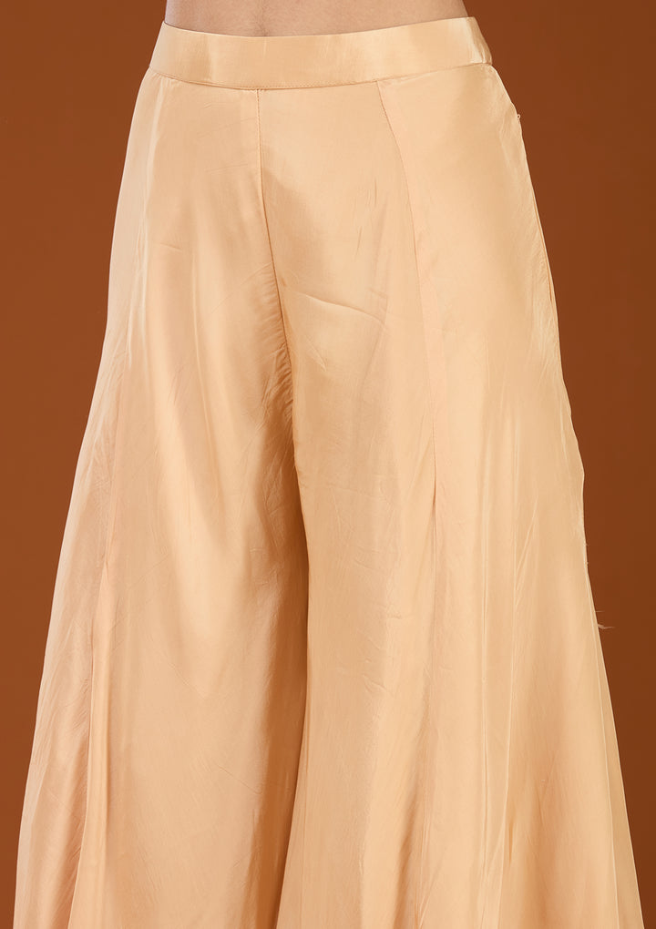 Beige Georgette Threadwork Straight Kurta With Sharara And Dupatta
