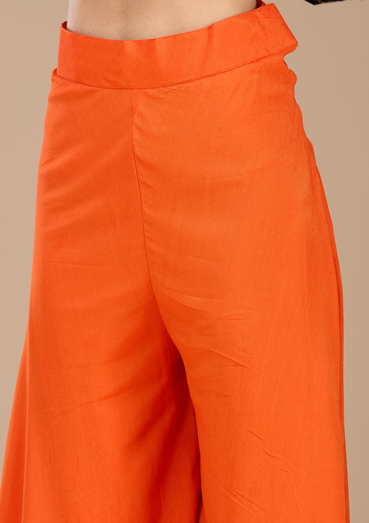 Orange Georgette Cutdana Jacket Kurta With Sharara And Dupatta
