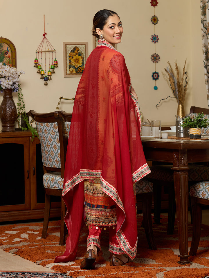 Yellow Mirrorwork Crepe Readymade Salwar Suit