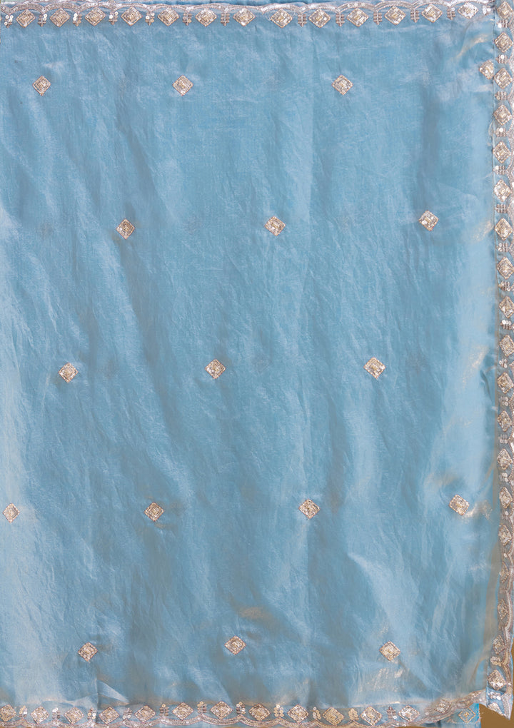 Blue Threadwork Tissue Readymade Salwar Suit