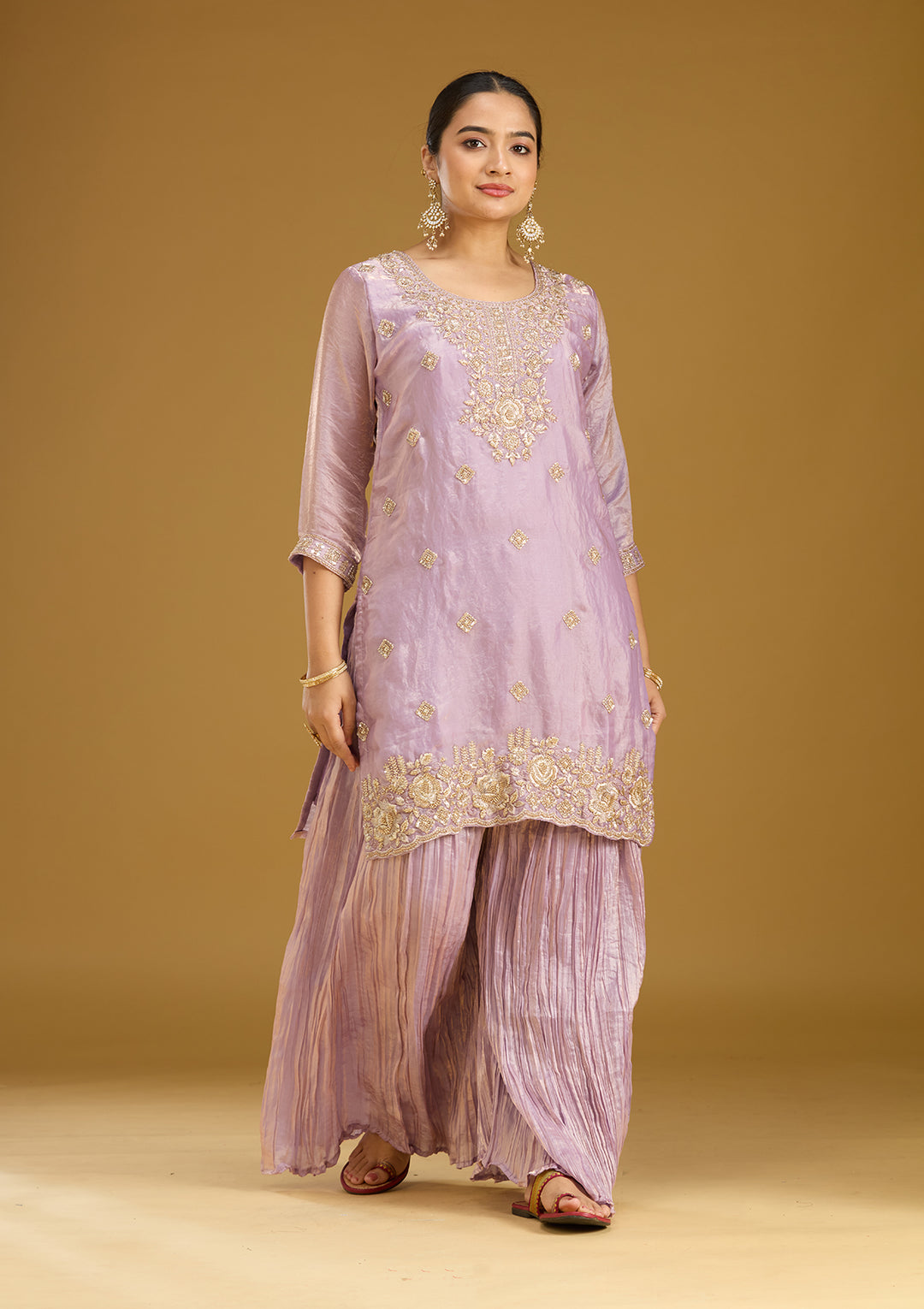 Lavender Threadwork Tissue Readymade Salwar Suit